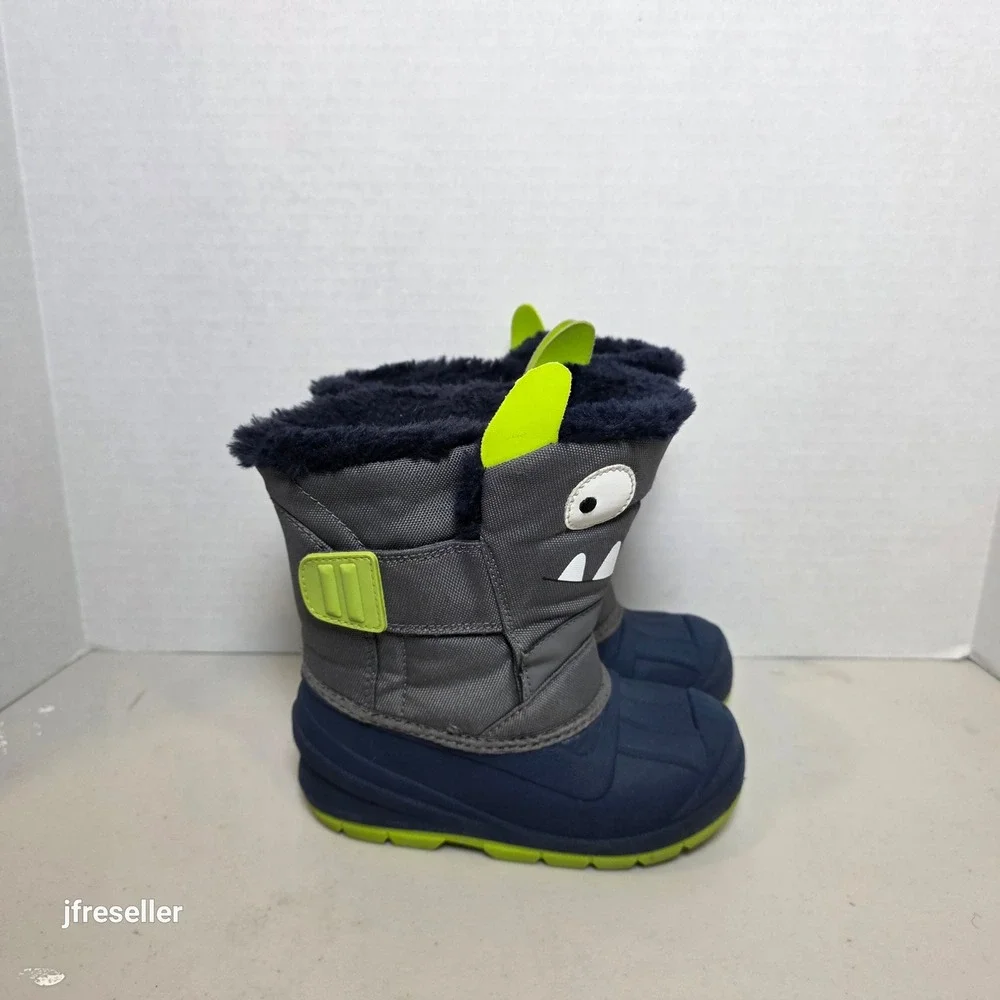 Cat & Jack Toddler Boys Monster Snow Boots Grey Navy Blue Toddler's Size 9